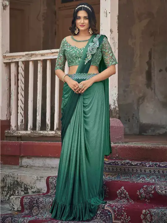 Image for Mitera-GreenEmbellishedSequinnedReadytoWearSaree