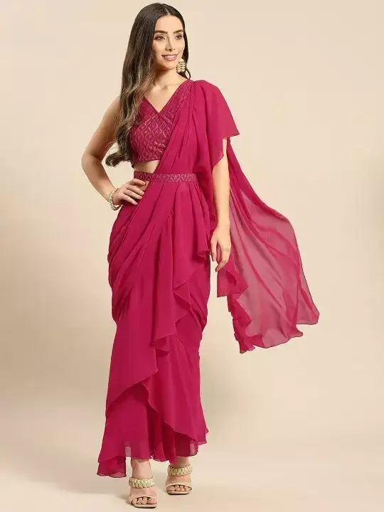 Image for MABISHbySonalJain-MagentaRuffledReadytoWearSaree