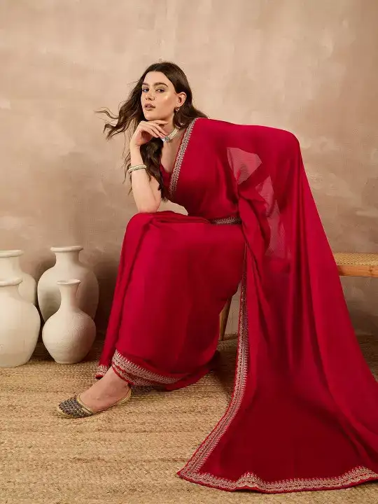 Image for Allaboutyou-SatinSolidWithEmbroideredBorderSaree