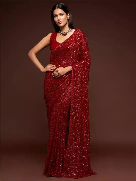 Image for FABPIXEL-EmbellishedSequinnedPureGeorgetteSaree