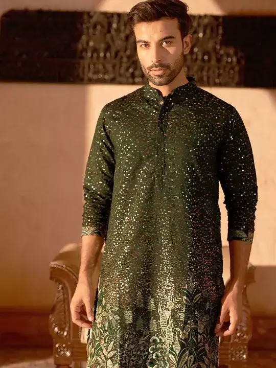 Image for Jompers-FloralEmbroideredMandarinCollarSequinnedStraightKurta