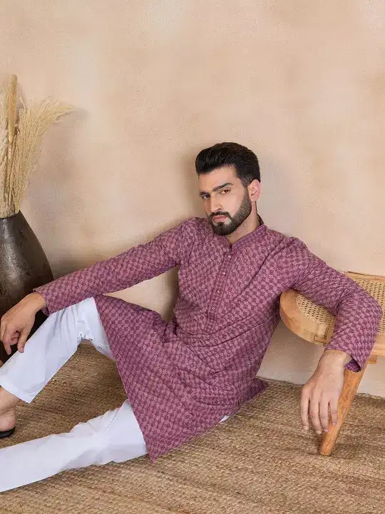 Image for HouseofPataudi-EthnicMotifsSequinnedMandarinCollarStraightKurta
