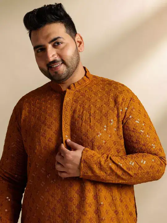 Image for SOJANYAPLUS-MenPlusSizeEmbellishedFestiveCottonStraightKurta