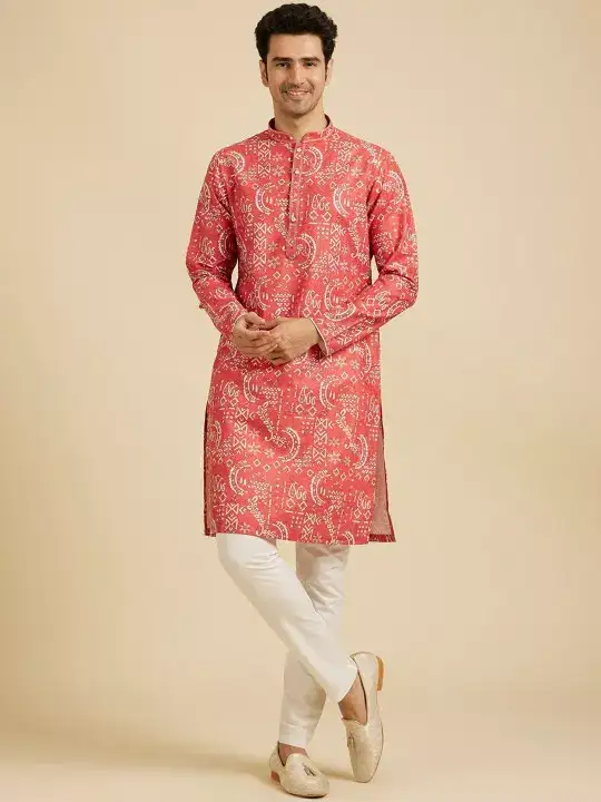 Image for Manyavar-MenGeometricPrintedSequinnedKurta