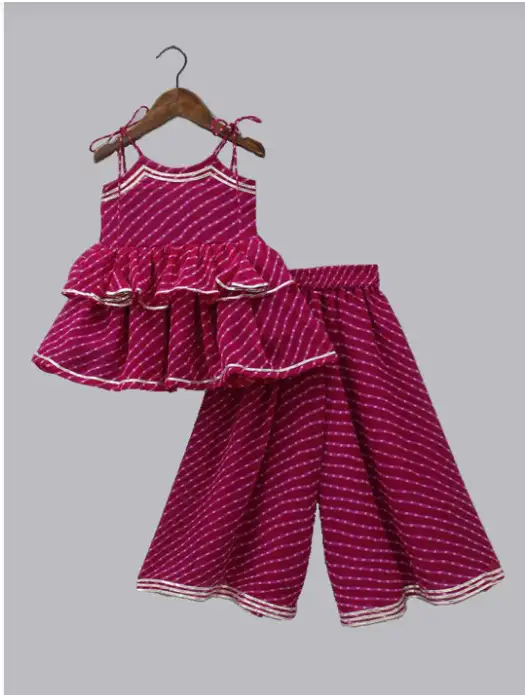 Image for BAESDGirlsStripedPrintedRegularGottaPattiA-LineKurtiwithPalazzos