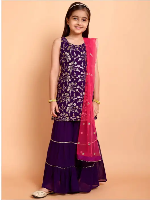 Image for SangriaGirlsPrintedKurtaSetswithShararaandDupatta