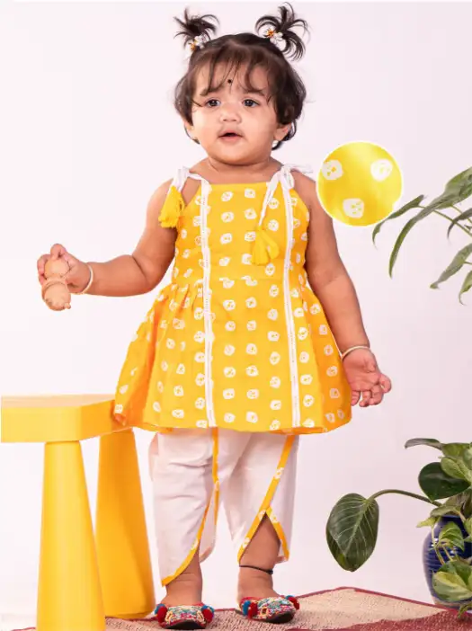 Image for VASTRAMAYGirlsFloralPrintedRegularPureCottonKurtawithDhotiPant