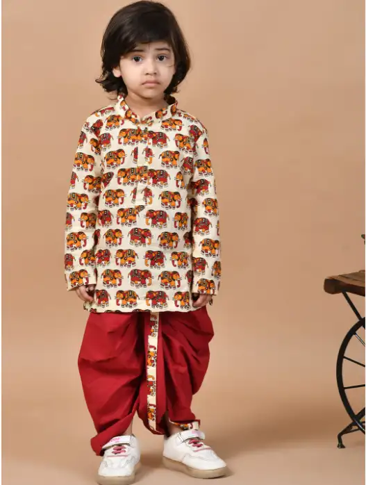 Image for BAESDBoysAnimalPrintedPureCottonStraightKurtawithDhotiPants