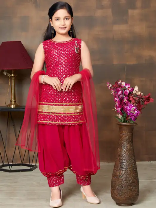 Image for SangriaGirlsSequinEmbroideredKurti%26PatialawithDupatta