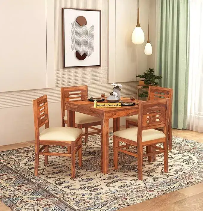 Image for MAMTADECORATIONSheeshamWood4SeaterDiningTablewith4CushionedChairs