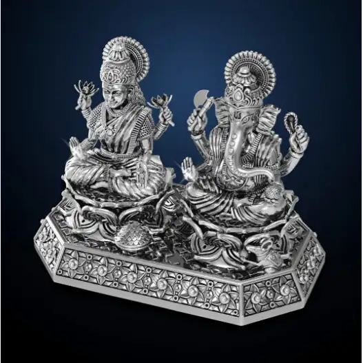 Image for JoyalukkasSilver-TonedLakshmiandGaneshaIdol