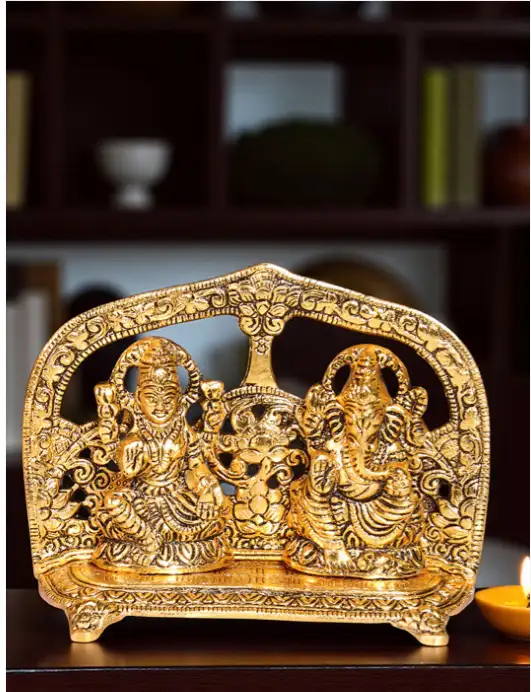 Image for ArtStreetAntiqueMetalLakshmiandGaneshaBrassFinishedIdol