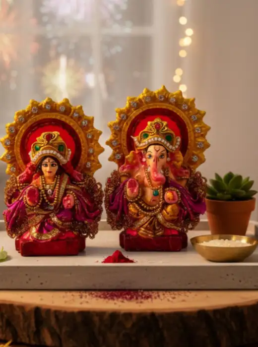 Image for ExclusiveLaneRed%26Pink2PiecesAdhyatmikLakshmi-GaneshaIdol