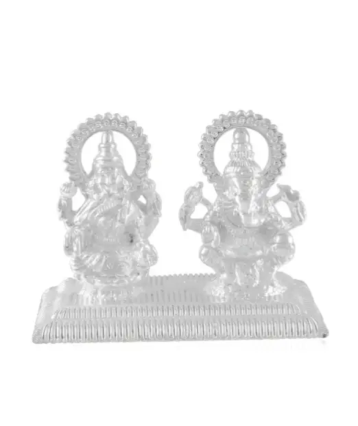 Image for MEMOIRSittingLakshmiGaneshaSilverBrassMetallicIdol