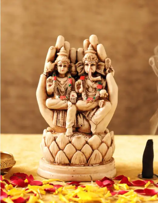 Image for TIEDRIBBONSOff-White%26BrownPolyresinGoddessLakshmi%26LordGaneshaIdol