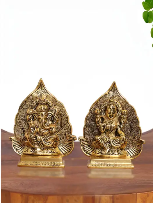 Image for INTERNATIONALGIFTLakshmi-GaneshaLeafGoldMetallicPrayerRoomSet