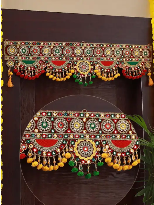 Image for TIEDRIBBONSRed%26YellowTraditionalWallDoorHangingBandhanwarToran