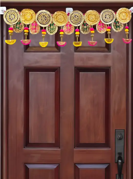 Image for PUFFSMARTPink%26YellowTexturedGottaPattiBandhanwarToran