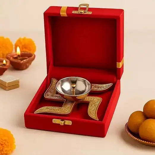 Image for PremiumSWASTIKShapedMetalDiyawithJewelleryCase