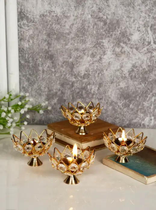 Image for CraftVatikaWhite%26Gold-TonedCrystalDiyas