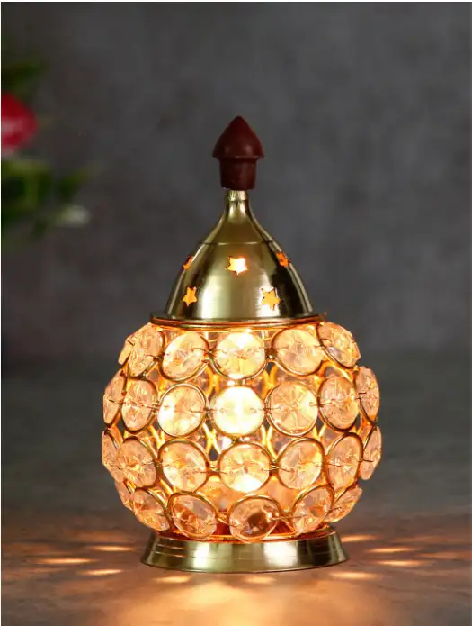 Image for eCraftIndiaTransparentCrystal%26BrassAkhandDiya