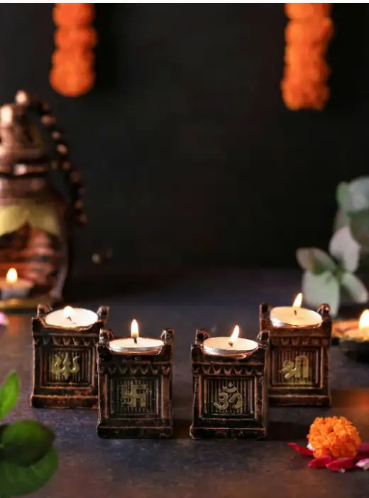 Image for ThehandicraftianBronze-ColouredTulsiDesignedDiya