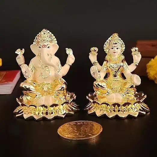 Image for GoldArtIndiaKamalLaxmiGaneshOffWhiteTerracottaIdol