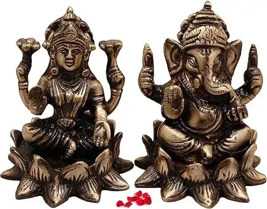 Image for TwoMoustacheBrassLaxmiGaneshIdolPair