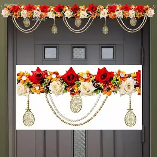 Image for DivyakoshHandicraftWhiteFlower%26PearlDoorToranforHome