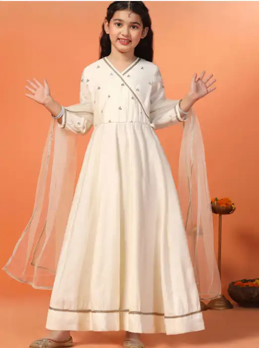 Image for SangriaGirlsEmbroideredChanderiMaxiLengthDresswithDupatta