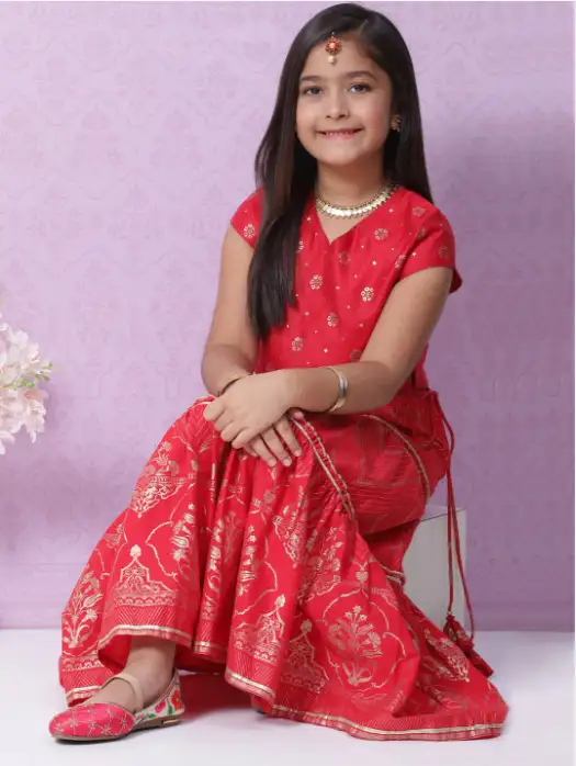 Image for BibaGirlsRed%26GoldEthnicMotifsPrintedReadytoWearLehenga%26Choli