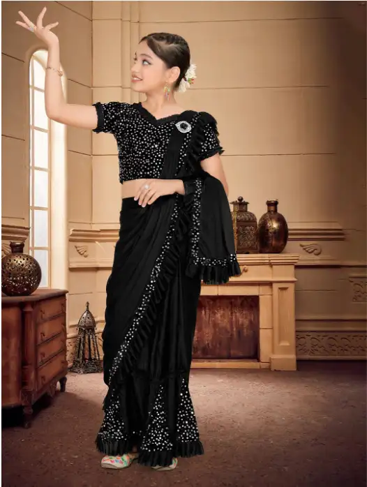 Image for HARPITASolidSequinnedReadytoWearSaree