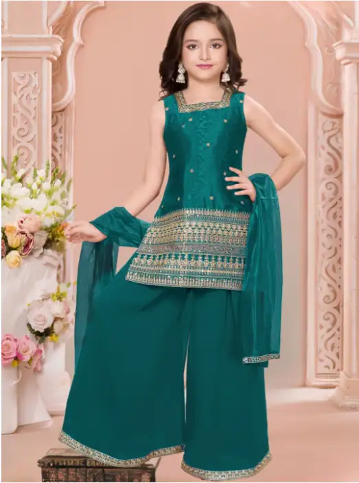 Image for LagoriiGirlsEthnicMotifsEmbroideredSequinnedKurtawithPalazzo%26Dupatta