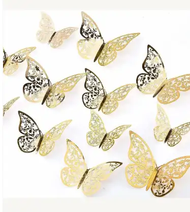 Image for SpecialYouGoldTonedandMaroon12Pieces3DButterfliesDecor