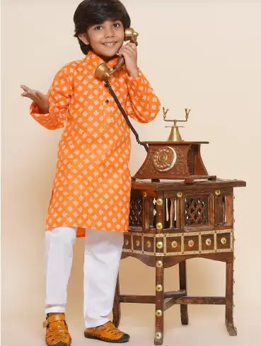 Image for AjDEZInESBoysEthnicMotifsPrintedPureCottonKurtawithPyjamas