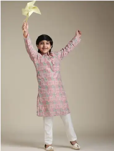 Image for ManyavarBoysEthnicMotifsPrintedSequinnedStraightKurtawithTrouser