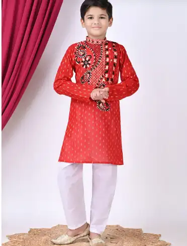 Image for SUPERARTCREATIONBoysEthnicMotifsEmbroideredPureCottonKurtawithPyjamas