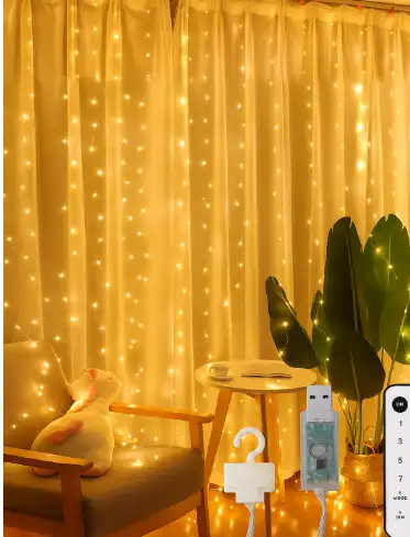 Image for HomesakeWarmWhite8ModesCurtainFairyStringLights