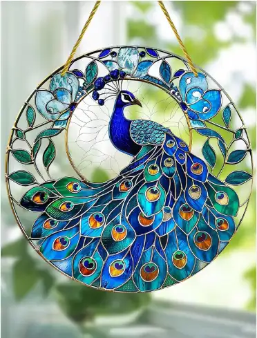 Image for BSAMOROrnamentedHangingPeacockUV-PrintedSuncatcher