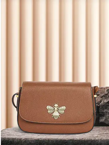Image for AccessorizeLondonWomenFauxLeatherTanBritneyBeeSlingBag