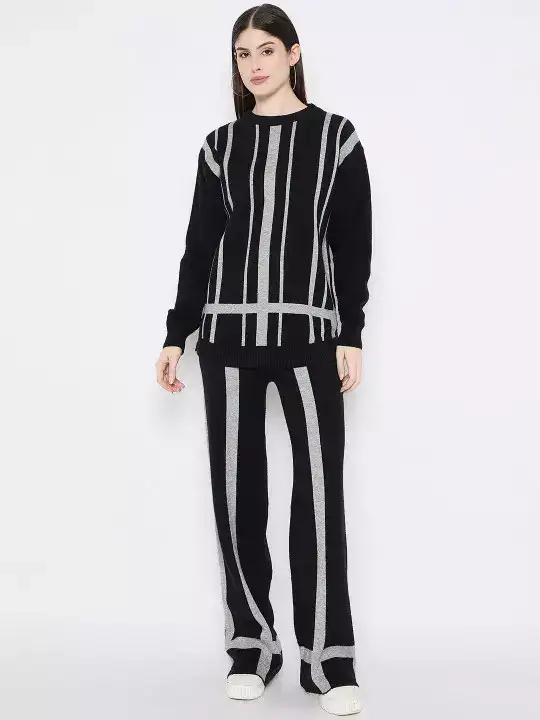 Image for Camey-StripedRoundNeckLongSleeveWoollenSweatshirtWithTrousers