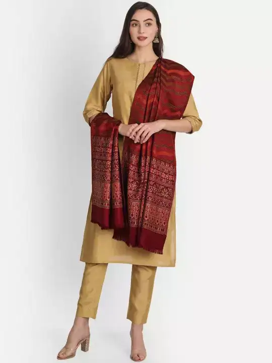 Image for HKcoloursoffashion-WomenMaroonWoven-DesignWoolShawl