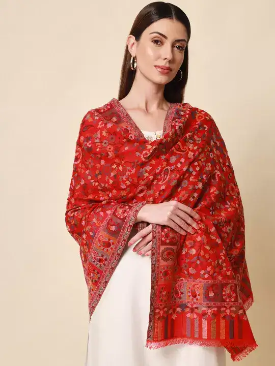 Image for Pashmoda-Women'sRed%26GreyWoven-DesignKaaniShawl