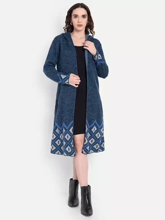 Image for HAUTEMODA-GeometricHoodedWoollenShrug