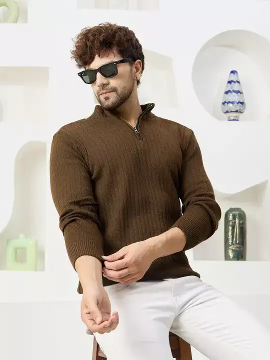 Image for KVETOO-RibbedMockCollarAcrylicPulloverSweater