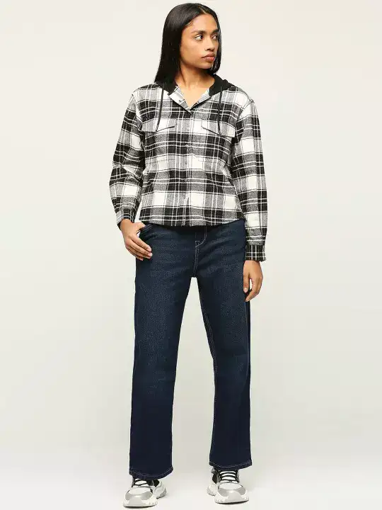 Image for PepeJeans-OversizedTartanChecksHoodedLongSleevesCottonCasualShacket