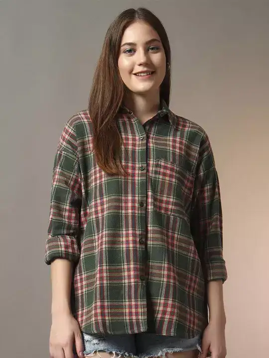 Image for CHIMPAAANZEE-CheckedSpreadCollarOversizedCasualCottonShirt