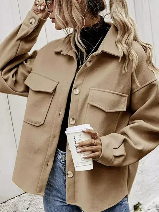 Image for StyleCast-KhakiSpreadCollarLongSleevesShacket