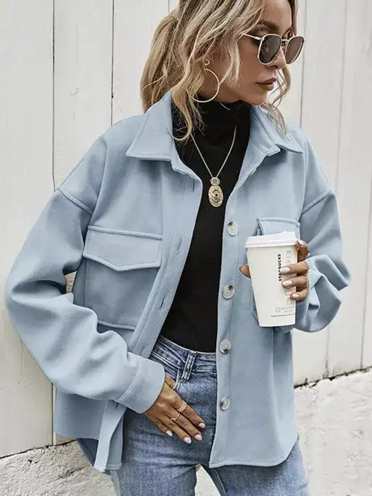 Image for StyleCast-BlueSpreadCollarLongSleevePocketShacket