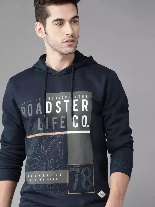 Image for Roadster-MenNavyBlue%26CharcoalGreyPrintedHoodedSweatshirt